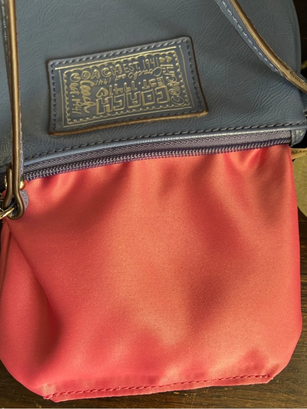 Coach Light Blue Leather Wristlet with Logo Patch